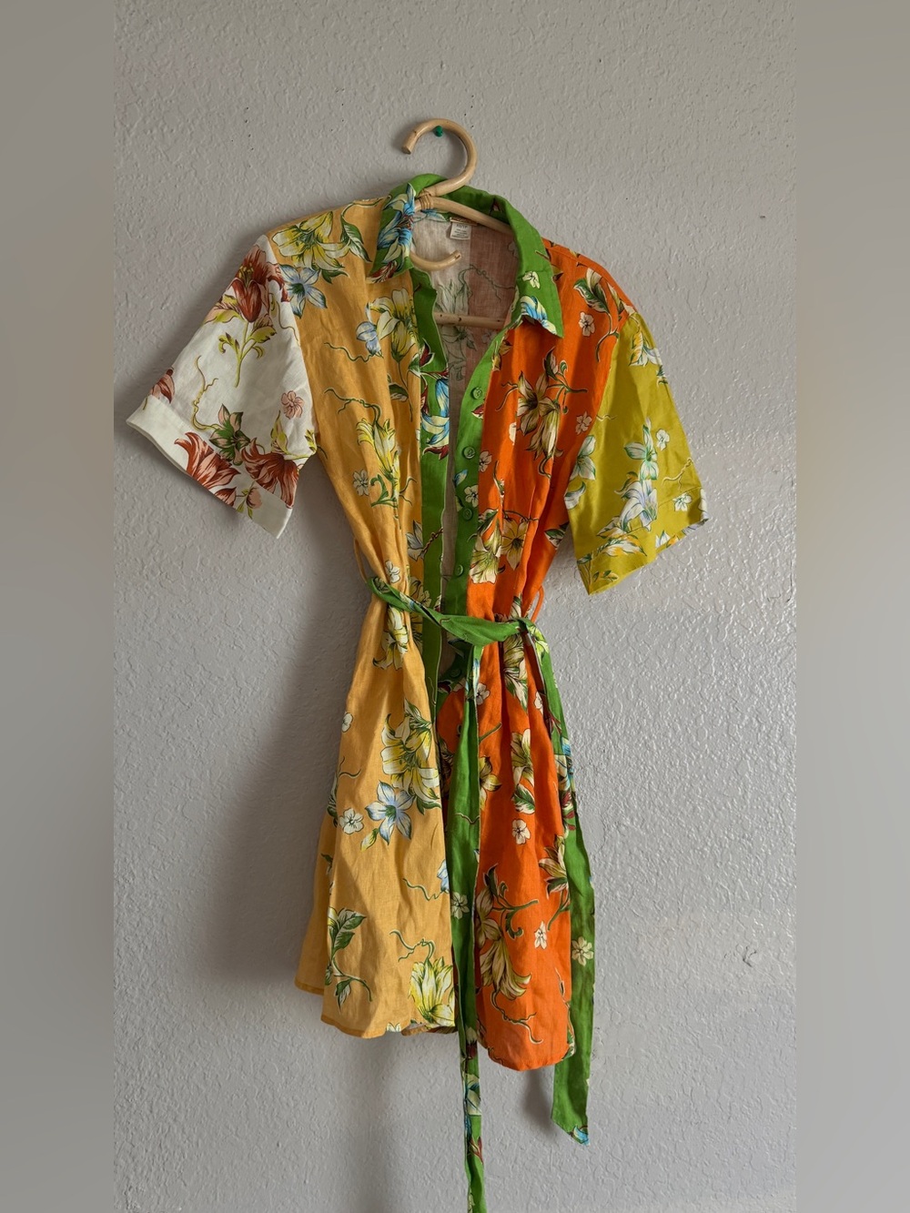 Magaschoni Orange and Green
Floral Linen Mini Dress